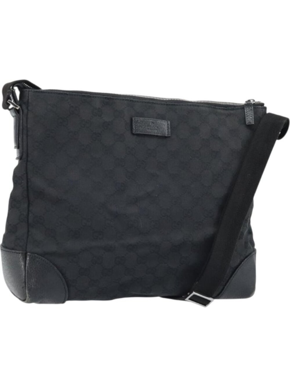 GUCCI GG Canvas Shoulder Bag Black Silver 110054